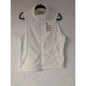 Potpourri White Fleece Zippered Vest Women Large Cute Embroidered Pink Poodle